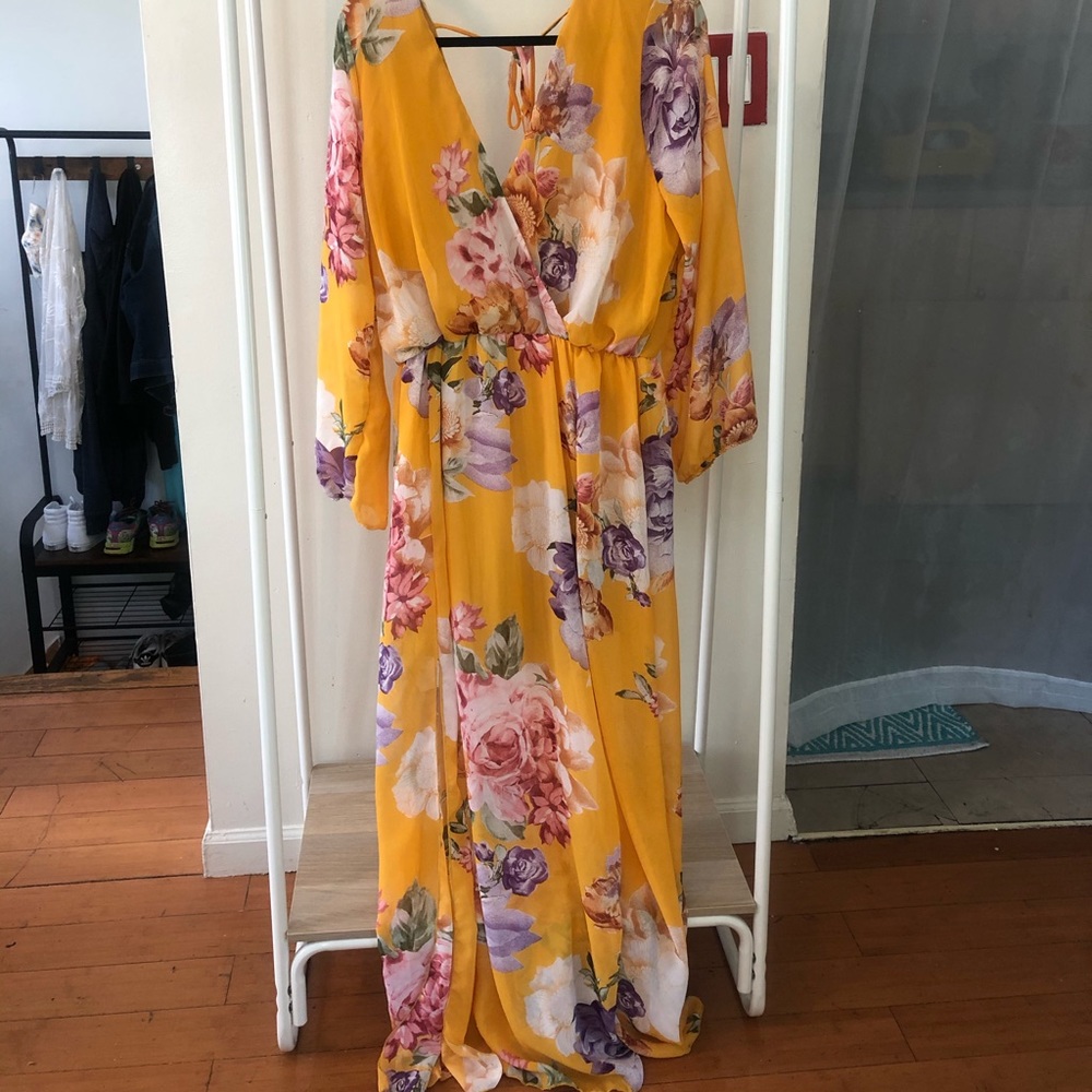 Yellow sheer lightweight maxi with split